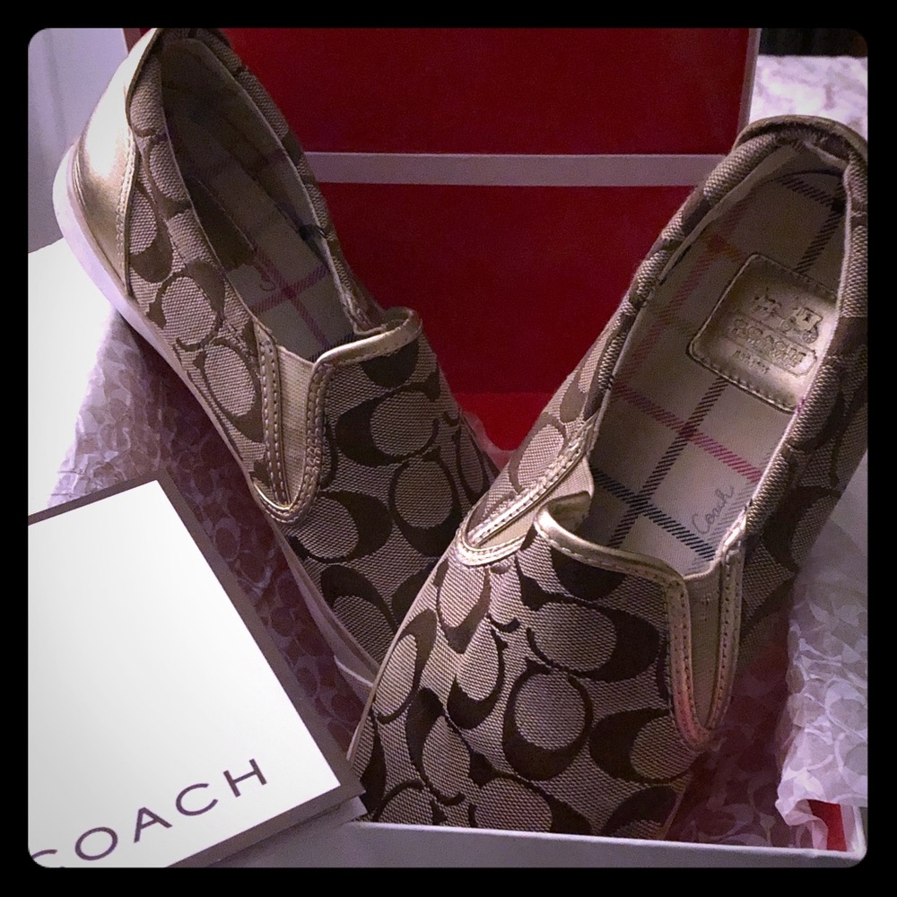 Coach shoes brown and gold